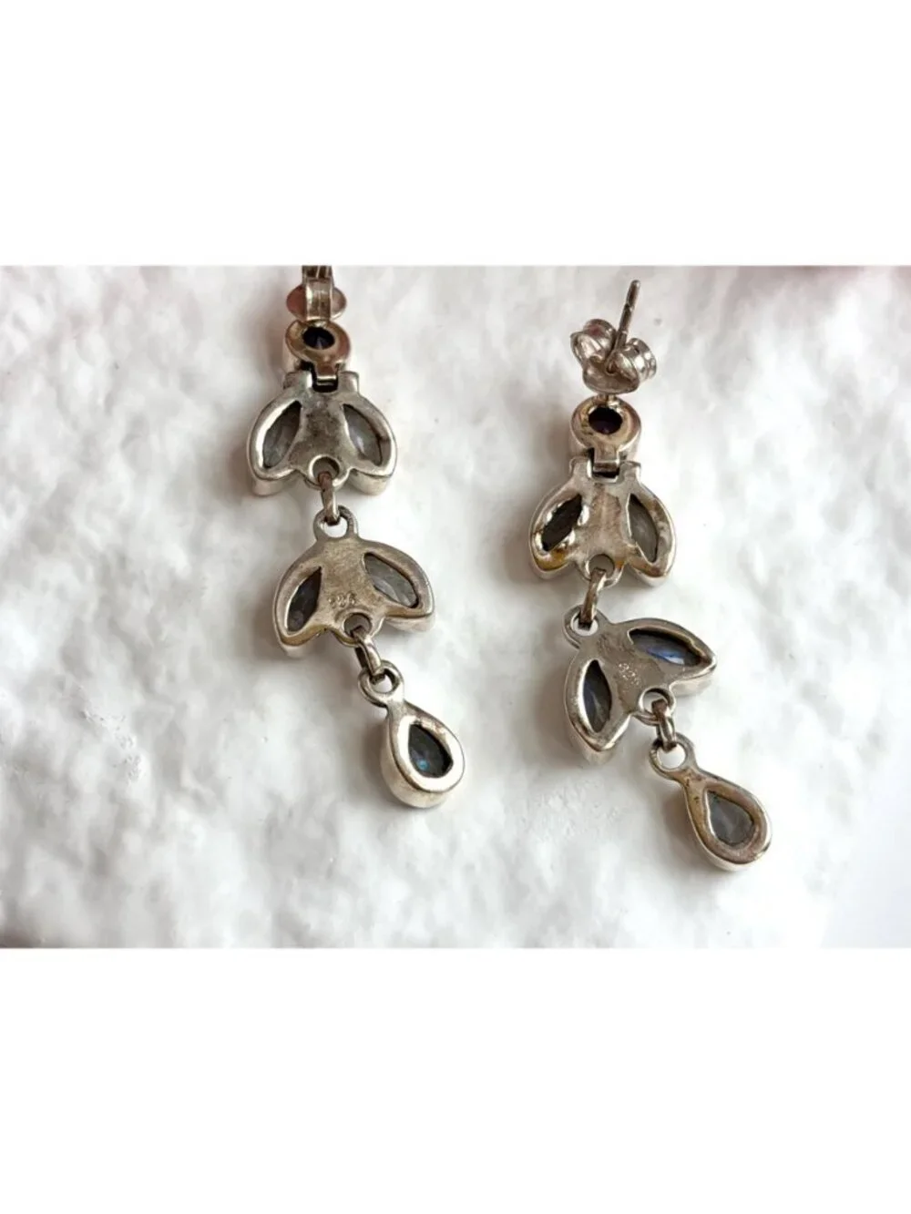 Moonstone Marquise Gemstone Marquise Shaped Vintage Sterling Silver 925 Earrings
